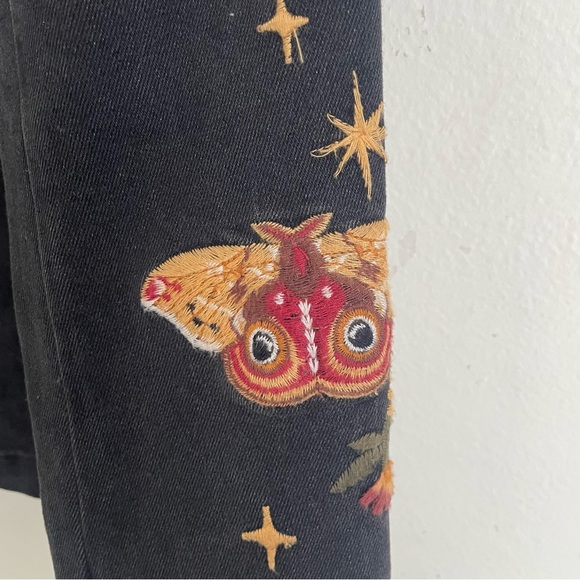 Driftwood Hallucinations Embroidered Denim Blazer Jacket Black M Moon Snake - Picture 6 of 6